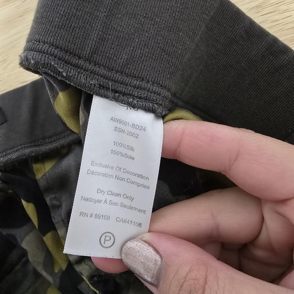 ATM Jogger Pants Womens Small Green Camo‎ 100% Silk Rib Cuffs Elastic Waist - Picture 5 of 11